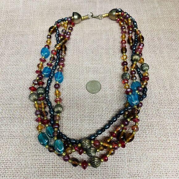 4 Strand Multi Color Glass Bead Exotic Style Necklace - Picture 1 of 2
